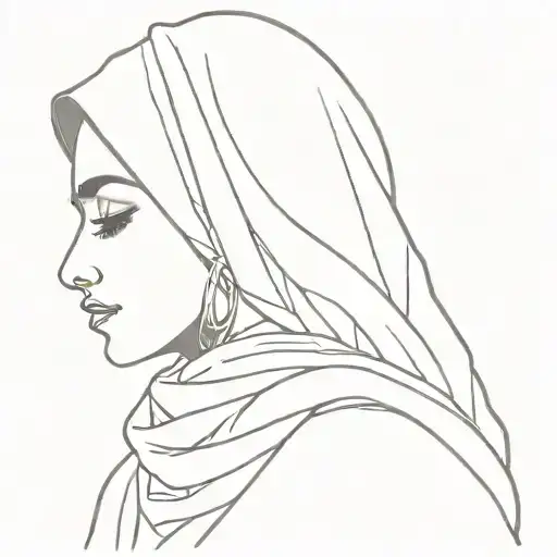 Simple Line work of a Muslim women wearing a hijab  tattoo design idea