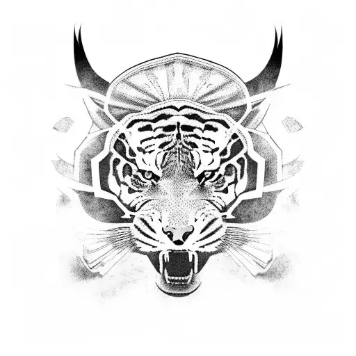 A football helmet with a fierce tiger emerging from it tattoo design idea