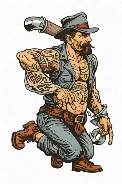 Working man stripped to the waist with the inscription working class tattoo design idea