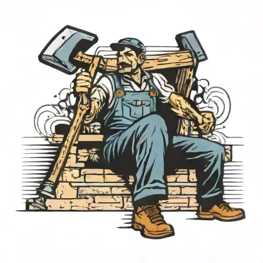 a brutal working man with a sledgehammer in his hand in an outline and captions "working class" tattoo design idea