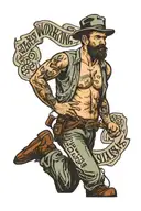 Working man stripped to the waist with the inscription working class tattoo design idea