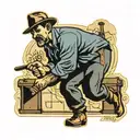 a brutal working man with a sledgehammer in his hand in an outline and captions "working class" tattoo design idea