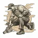 a brutal working man with a sledgehammer in his hand in an outline and captions "working class" tattoo design idea