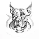 A powerful image of a pitbull breaking through jail bars, with angel wings and money flying around, representing liberation and prosperity tattoo design idea