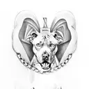 A powerful image of a pitbull breaking through jail bars, with angel wings and money flying around, representing liberation and prosperity tattoo design idea