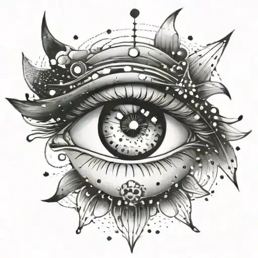 A celestial-themed tattoo featuring your mom's eyes as the center of a cosmic design tattoo design idea