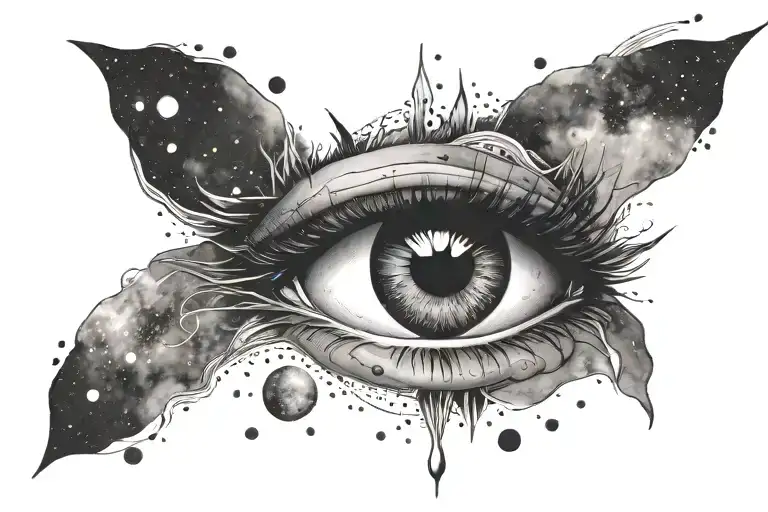 A celestial-themed tattoo featuring your mom's eyes as the center of a cosmic design tattoo design idea