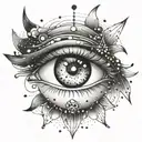 A celestial-themed tattoo featuring your mom's eyes as the center of a cosmic design tattoo design idea