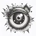 A celestial-themed tattoo featuring your mom's eyes as the center of a cosmic design tattoo design idea