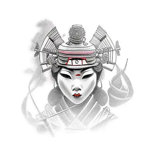 geisha - samurai - buda tattoo design idea