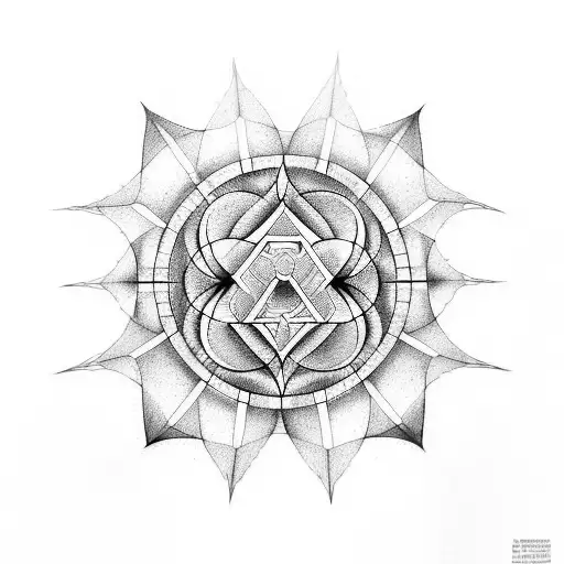 Design a tattoo that symbolizes the interconnectedness of all things, using elements from Hermeticism and Alchemy along with sacred geometry patterns tattoo design idea