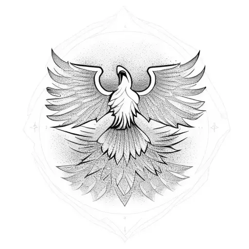 phoenix will be depicted in a top-down view, with its wings outstretched in a majestic manner.  tattoo design idea