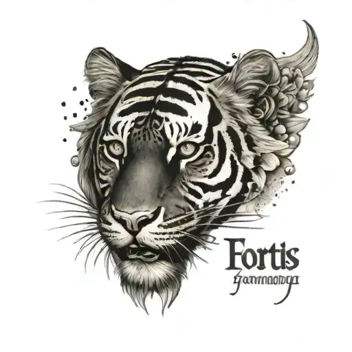 black tattoo tiger with words "fortis fortuna adiuvat" around tattoo design idea