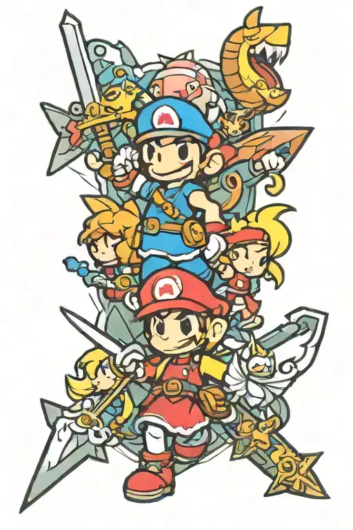 paper mario, master sword, final fantasy 6, earthbound tattoo design idea