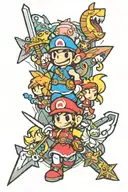 paper mario, master sword, final fantasy 6, earthbound tattoo design idea