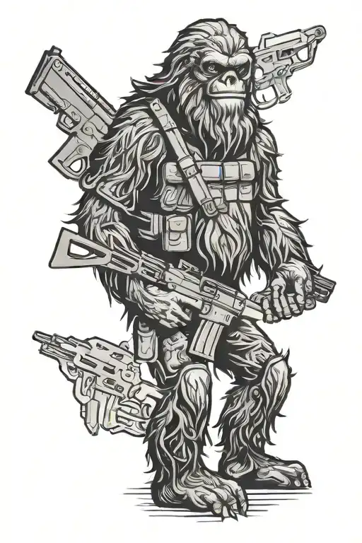Sasquatch with AR 15 tattoo design idea