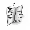 A minimalist tattoo of a strong arm lifting a coffee cup, with the word 'hustle' incorporated into the design, reflecting your passion for work and coffee. tattoo design idea