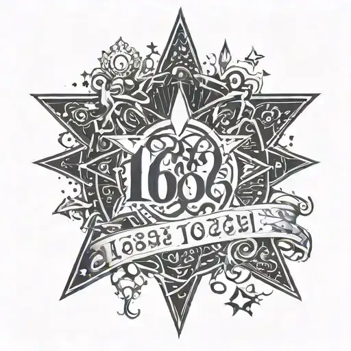 Design a black-grey tattoo of a powerful biblical quote surrounded by intricate star patterns, with the number 1662 and  tattoo design idea