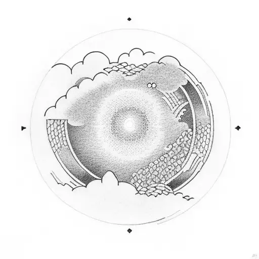 Enso circle surrounded by a frame of Japanese clouds tattoo design idea