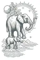  elephant , sun and moon, some sort of american sign language incorporated, mountain, ocean, butterflies tattoo design idea
