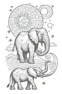  elephant , sun and moon, some sort of american sign language incorporated, mountain, ocean, butterflies tattoo design idea