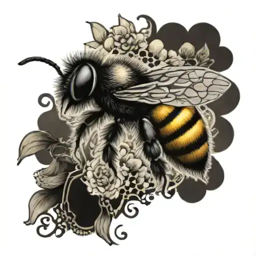 A mystical tattoo featuring a bumble bee transformed into a mythical creature, with elements of gothic style and family symbolism tattoo design idea