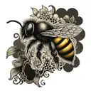 A mystical tattoo featuring a bumble bee transformed into a mythical creature, with elements of gothic style and family symbolism tattoo design idea
