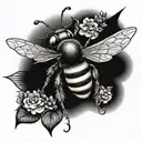 A mystical tattoo featuring a bumble bee transformed into a mythical creature, with elements of gothic style and family symbolism tattoo design idea