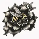 A mystical tattoo featuring a bumble bee transformed into a mythical creature, with elements of gothic style and family symbolism tattoo design idea