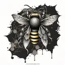 A mystical tattoo featuring a bumble bee transformed into a mythical creature, with elements of gothic style and family symbolism tattoo design idea