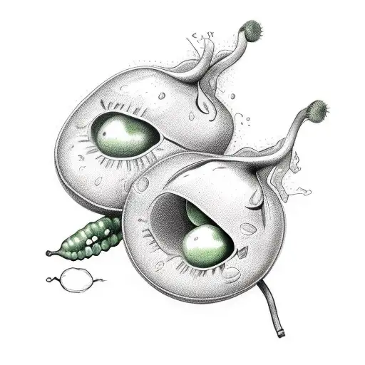 The tattoo depicts two green peas side-by-side inside an open pea pod that frames them. The pea on the left has a straig tattoo design idea