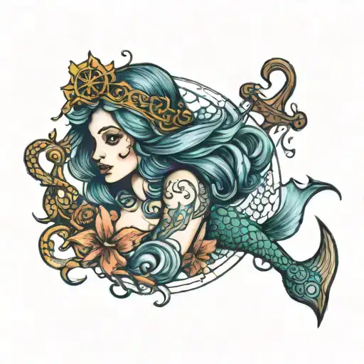 mermaid and anchor tattoo tattoo design idea