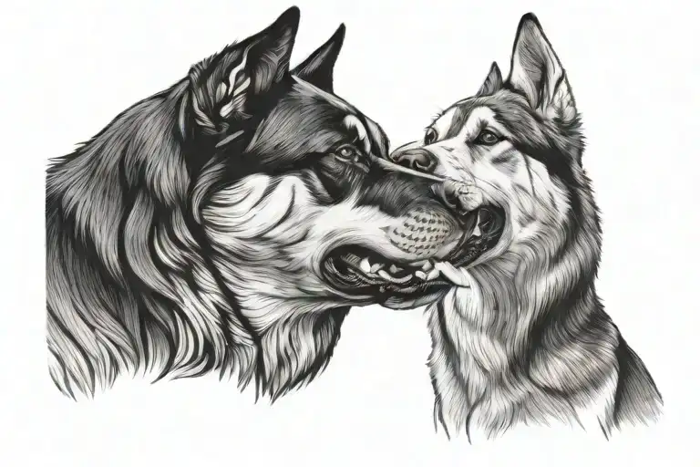 Rottweiler and siberian husky howling tattoo design idea