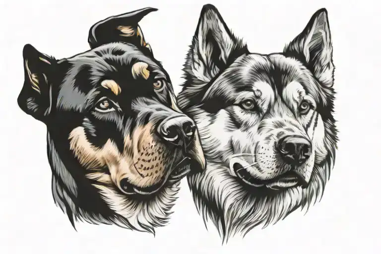 Rottweiler and siberian husky together  tattoo design idea