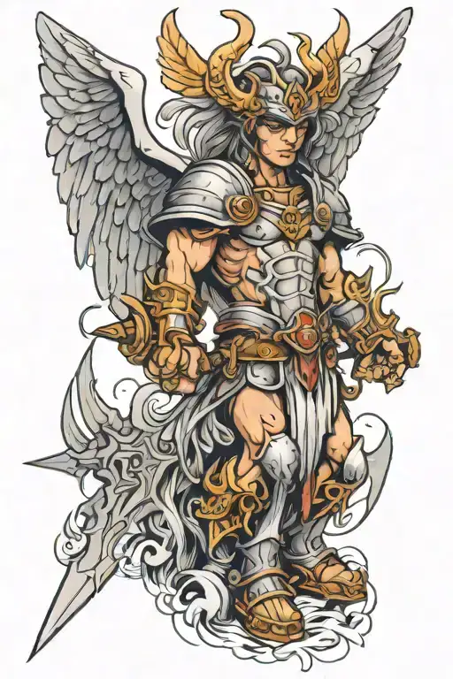 warrior angel half demon tattoo design idea
