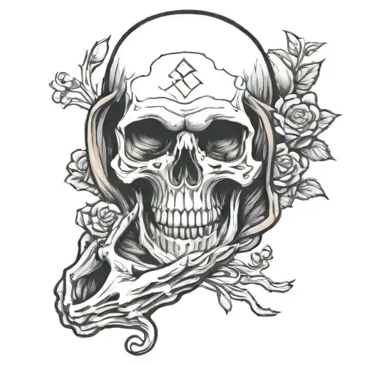 cloaked skull holding a heart in its hands tattoo design idea