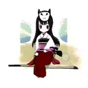 Girl in a Japanese mask with a bat tattoo design idea