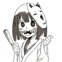 Girl in a Japanese mask with a bat tattoo design idea