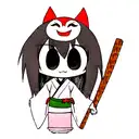 Girl in a Japanese mask with a bat tattoo design idea
