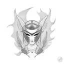 Girl in a Japanese mask with a bat tattoo design idea