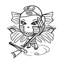 Girl in a Japanese mask with a bat tattoo design idea