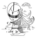 Girl in a Japanese mask with a bat tattoo design idea