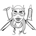 Girl in a Japanese mask with a bat tattoo design idea