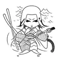 Girl in a Japanese mask with a bat tattoo design idea