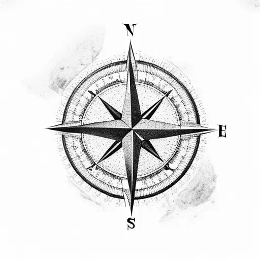 A compass rose made of black and grey waves tattoo design idea