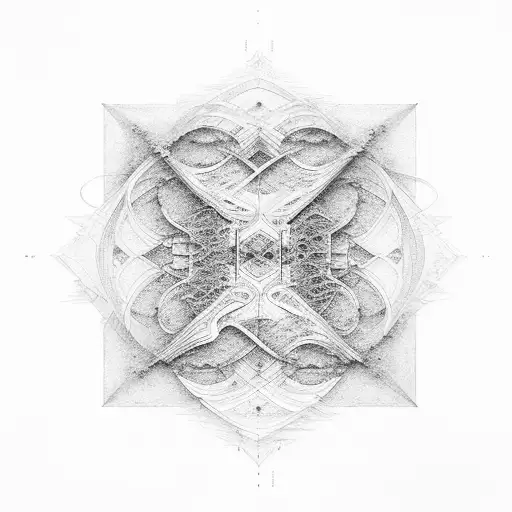 An intricate architectural blueprint with waves crashing around it tattoo design idea