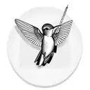 hummingbird sitting on a teacup that has a skull painted on the cup  tattoo design idea