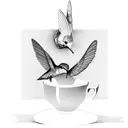 hummingbird sitting on a teacup that has a skull painted on the cup  tattoo design idea