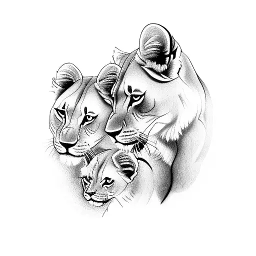 a lioness with 2 cubs tattoo design idea