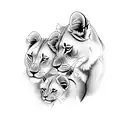 a lioness with 2 cubs tattoo design idea
